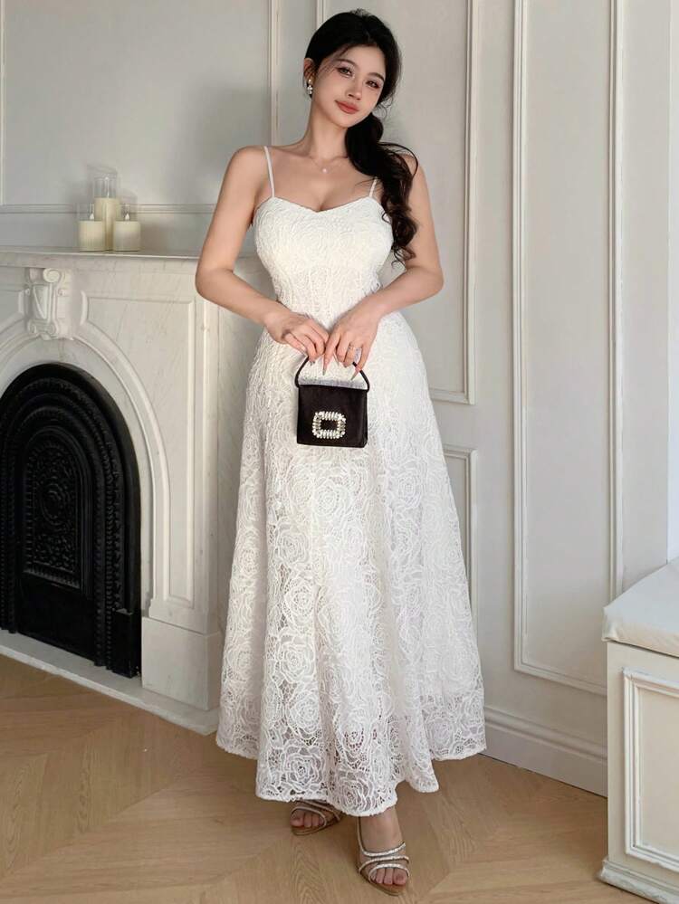 Women's Elegant Solid Color Lace Cami Dress Wedding Women Dresses