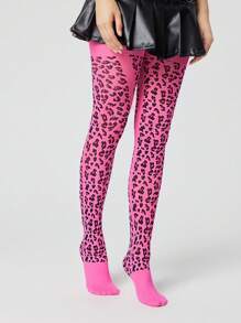 ROMWE Goth 1 双深色豹纹紧身裤，适合搭配裙子，四季皆宜 - 玫紅色 - 查看 3