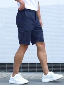 Manfinity Roughcore 男士休闲宽松工装短裤，休闲运动短裤 - 藏蓝色 - 查看 4