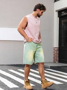 Manfinity Homme شورت جينز كاجوال للرجال مغسول له جيوب مائلة ، صيفي - أزرق فاتح - مشاهدة 5