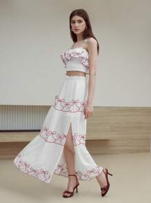 MOTF STUDIO SPLIT THIGH BOW PRINT SKIRT