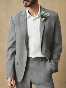 Manfinity NXTstreet 2 件套男士休闲编织花卉印花夹克和中腰裤套装 - 灰色 - 查看 3