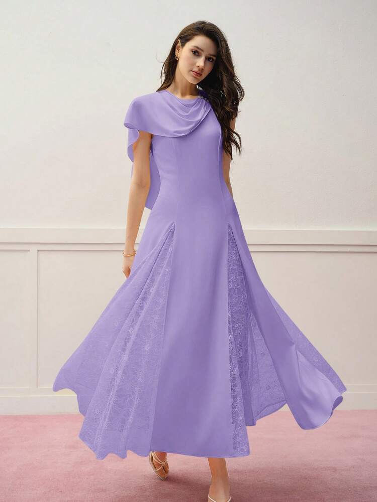 CONTRAST LACE DRAPED DRESS