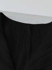 SHEIN LUNE Plus Size Casual Solid Color Textured Collar Short Sleeve Shirt - Black - View 6