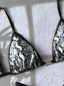 Swim Vcay 2 件套春假夏季度假动物印花随机图案金色点缀短款上衣和高腰比基尼泳裤性感泳衣套装 - 彩色 - 查看 5