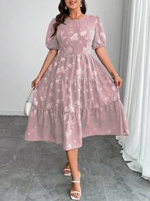 SHEIN Clasi Plus Size Short Sleeve Simple & Fashionable Dress, Suitable For Summer - Pink - View 6