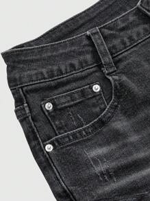 ROMWE Grunge Punk 女款 Y2K 复古超低腰 Y2K 迷你破洞牛仔短裤 - 黑色 - 查看 4