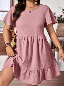 SHEIN LUNE SHEINLUNE Plus Size Women Textured Chiffon Ruffle Hem Short Dress Summer Outfits For Women Summer Clothes Cute Summer Dresses For Women Beach Outfits For Woman Ruffle Dress Summer Called Summerfashion Summerstyle Summerdress Trendingstyle Summerootd Pinkdress Happy Mother Day Mother Day Dress