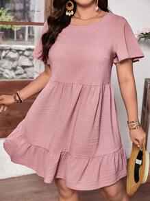 SHEIN LUNE SHEINLUNE Plus Size Women Textured Chiffon Ruffle Hem Short Dress Summer Outfits For Women Summer Clothes Cute Summer Dresses For Women Beach Outfits For Woman Ruffle Dress Summer Called Summerfashion Summerstyle Summerdress Trendingstyle Summerootd Pinkdress Happy Mother Day Mother Day Dress