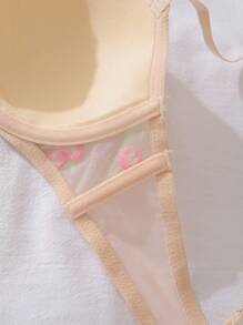 女士优雅花卉刺绣透明内衣文胸 - 粉色 - 查看 5