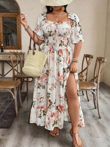 Weeklong 加大码女式优雅法式淑女时尚个性化百搭泡泡袖收腰修身长裙，适合日常、外出、通勤 - 彩色 - 查看 6