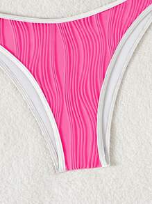 SHEIN Swim Woman's Beach Summer Party Fuchsia Special Fabric Contrast Color Ruffle Swimwear Bikini Bottom - Hot Pink - View 4