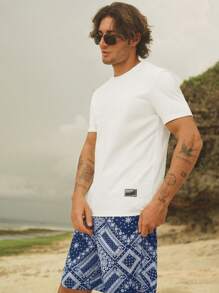 Manfinity VCAY 2pcs/Set Men's Knitted Slim Fit Round Neck Casual T-Shirt Set, Suitable For Summer