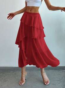 Firerie Layered Ruffle Hem Elegant Skirt