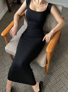 DAZY Robe portefeuille moulante mi-longue pour femmes