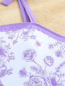 1 Pieza Traje de baño con estampado floral con cubrecostas y falda para adolescentes (Estampado floral aleatorio) - Multicolor - Ver 5