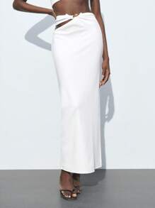 Maija 2025 Summer New Arrivals Fashionable & Elegant Wedding Guest/Brunch/Airport/Resort/Music Festival/Easter/Graduation Casual Asymmetric Metal Buckle Decorated Skirt For Women