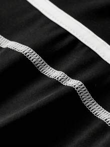 SHEIN Tween Girls' Black U-Neck Contrast Color Jumpsuit Dress With Safety Shorts, Suitable For Sports, Running, Cycling, Fitness, Basketball, Soccer, Tennis, Badminton, Fashionable - Black - View 4