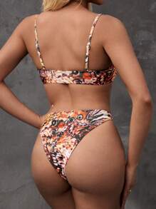 Slaydiva Women's Summer Beach Tie-Dye Sexy Bikini Swimsuit Set With Long Sleeve Kimono - Multicolor - View 3