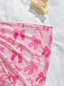 Tween Girls Bow Print Ruffled  Cover Up Beach Skirt - Pink - View 4