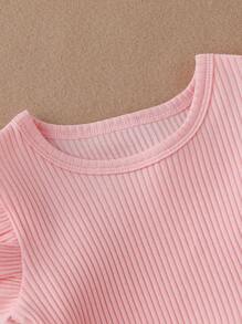 2 Pieces Baby Girls' Ribbed Ruffle Trim Wing Sleeve Top And Ruffle Hem Cropped Pants Set, Light Pink And Light Purple - Multicolor - View 5