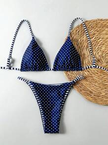 Swim Mod Set de 2 piezas de traje de baño tipo tankini para mujer con estampado reversible a rayas y lunares