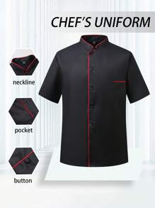 Manfinity Homme 1pc Unisex Black Chef Jacket, Single Breasted, Short Sleeve, Comfortable, Breathable, Ideal For Kitchen, Baking, Restaurant, Hotel Work,Men's Loose Fit Button-Up Short Sleeve Chef Shirt Black Shirts For Men Casual Shirts For Men, Chef Jacket Men - Black - View 3