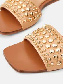 MOTF PREMIUM COLORBLOCK SQUARE TOE FLAT SANDALS - Apricot - View 5