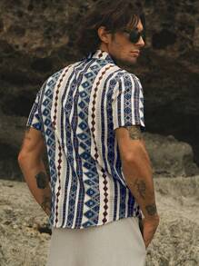 Manfinity VCAY Men Woven Casual Vacation Summer Geo Print Short-Sleeved Shirt, For Vacation, Beach - Multicolor - View 2