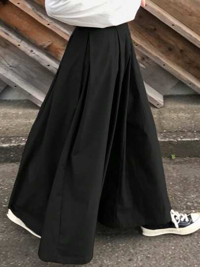 FRIFUL Women's Khaki High Waist Pleat Design Skirt