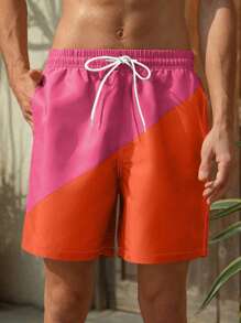 Manfinity VDAYZ Men's Color Block Patchwork Casual Vacation Beach Shorts - Orange - View 3