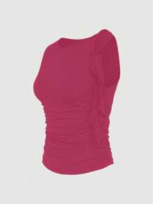 INAWLY 女士休闲纯色褶饰修身背心，夏季