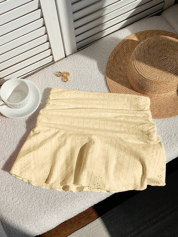 Comfortcana Minifalda con textura perforada blanca y pliegues en línea A