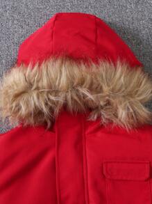 SHEIN 年轻男孩休闲拉链连帽夹克，有领子、编织拼布、3D 口袋、保暖内衬