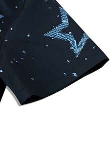 Manfinity EMRG Men's Figure & Letter Print Short Sleeve Shirt And Shorts Set Matching Sets Men - Navy Blue - View 4