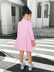 SHEIN Robe décontractée à rayures, manches longues et ceinture, style casual mère-fille. Adapté pour l'école, les voyages, les sorties et la maison. Idéal pour un usage casual et quotidien à l'école au printemps et à l'automne. Assortiment mère-fille, sœur-sœur.