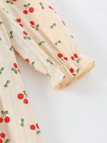 年轻女孩可爱碎花提花面料优雅图案长袖荷叶边白色睡袍家居服 - 杏色 - 查看 5