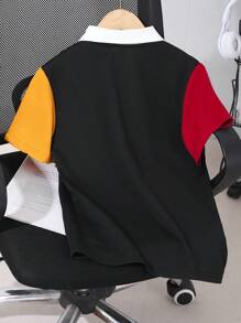 SHEIN 男童超大款运动美式休闲撞色字母印花短袖 Polo 衫 - 彩色 - 查看 2