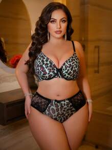 SHEIN 2pcs/Set Plus Size Lingerie Bra & Panty Set With Steel Rings, Simple & Fashionable, Suitable For Summer - Multicolor - View 3