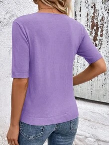 SHEIN Clasi Women's Solid Color V-Neck Short Sleeve Casual Knitted Top, Versatile