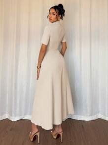 Elenzga Abito midi asimmetrico elegante blu, a-line con vestibilità aderente, adatto per appuntamenti, San Valentino, matrimoni, Ramadan, festival musicali