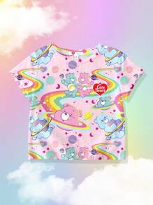 SHEIN X Care Bears Tricou cu imprimeu complet pentru fetiță din desene animate pentru vară