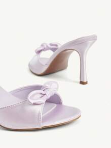 CUCCOO CHICEST 新款夏季女士优雅蝴蝶结圆头细高跟浪漫淡紫色缎面派对高跟凉鞋，适合下午茶、度假、约会 - 紫色 - 查看 6