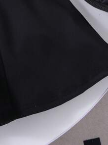 SHEIN Elladie kids Young Girls Black Knitted Collar Puff Sleeve Pearl Button Closure Dress, Elegant Office/Casual Dress For Children, Summer - Black - View 6