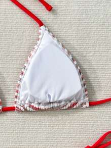 Swim Mod 2pcs Women Floral Jacquard Fabric Straps Backless Tied Side Beach Swimsuit Set, 2025 Summer Collection Bikini - Multicolor - View 5