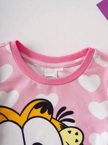 GARFIELD | SHEIN Baby Girl Cartoon Cute Cat & Heart Print Pink Funny Romper - Multicolor - View 4