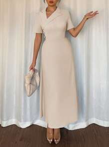 Elenzga Abito midi asimmetrico elegante blu, a-line con vestibilità aderente, adatto per appuntamenti, San Valentino, matrimoni, Ramadan, festival musicali