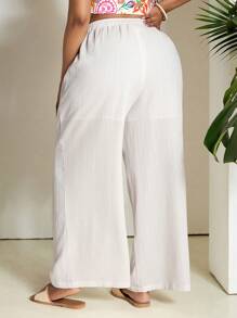 SHEIN PETITE CURVE 女士大码休闲纯色裤 - 白色 - 查看 2