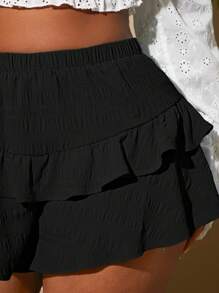 SHEIN SXY Quần short lưng thun đơn giản mùa xuân/hè cỡ lớn, mặc thường ngày/nghỉ dưỡng - màu đen - Xem 7