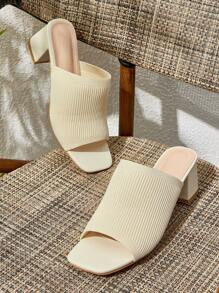 CUCCOO BASICS Summer Fashion Simple Solid Color High Heel Sandals - Beige - View 5